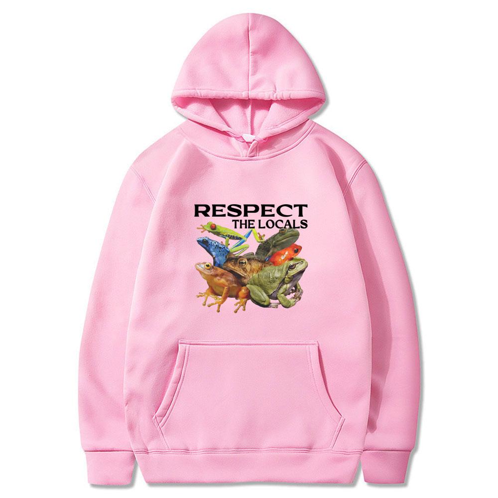 Respect The Locals Funny Frog Meme Hoodies Men's Women Clothing Fashion Casual Wears Cotton Oversized Long Sleeve Unisex Hoodie