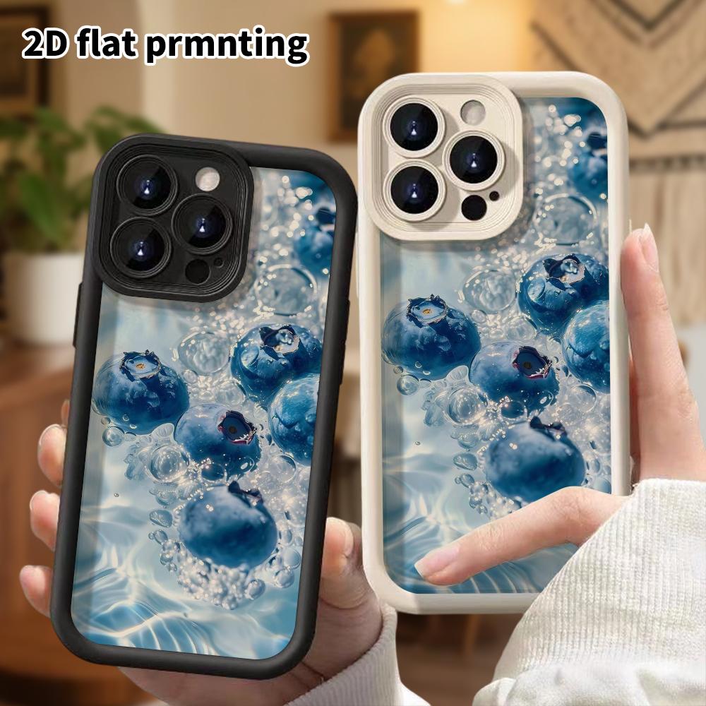 Phone Case: 2D flat design suitable for iPhone 18 17 16 15 14 13 Pro tiered protective case, bubble blueberry, Christmas and Halloween gifts