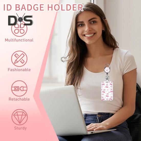 Identyfikator z smyczą, smycz dla nauczyciela z pionowym zwijaczem do identyfikatora i breloczkiem na klucze dla pielęgniarki, urzędnika, nauczyciela, personelu ochrony