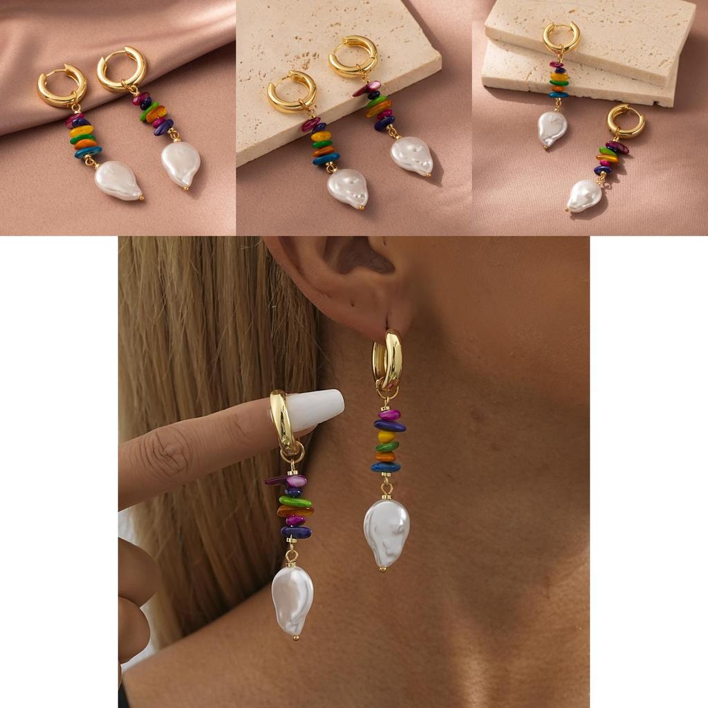 Trendy Geometric Earrings With Colorful Stones And Faux Pearls For Autumn 2023