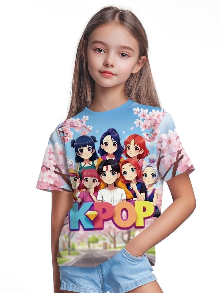 Kpop Cartoon Print Grafik Kinder T-Shirts Lustiges Geschenk für Fans Harajuku T-Shirts Sommer Oberteile Kurzarm Oberteile Kinderbekleidung
