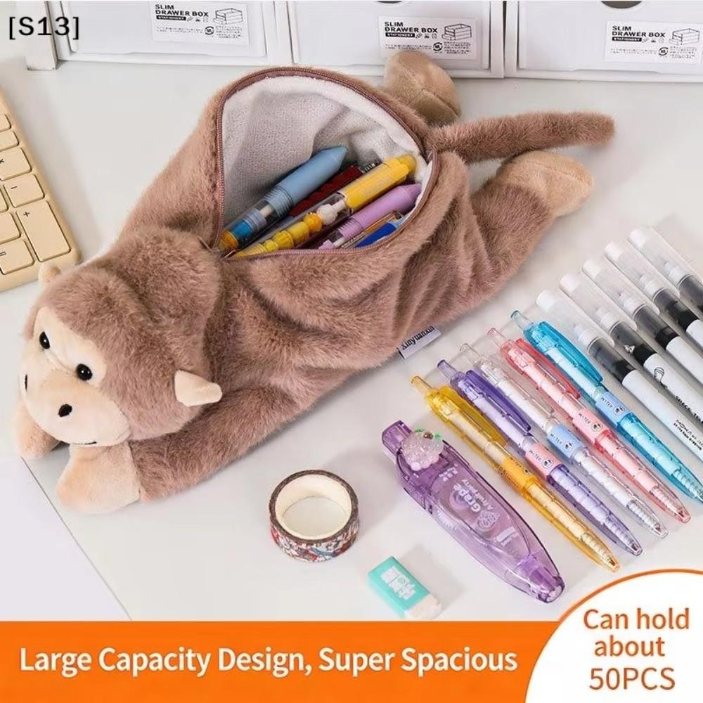 Gorilla Plush Pen Bag Large Capacity Plush Pencil Case Plush Pen Case School Season