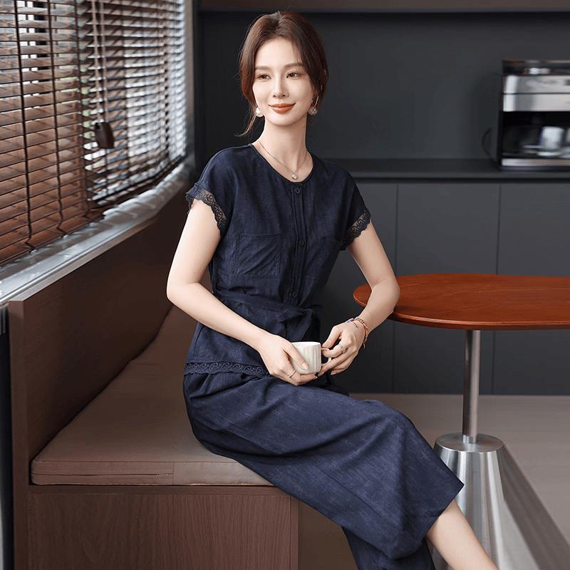 Women's Summer Short Sleeve Wide-Leg Pants Set