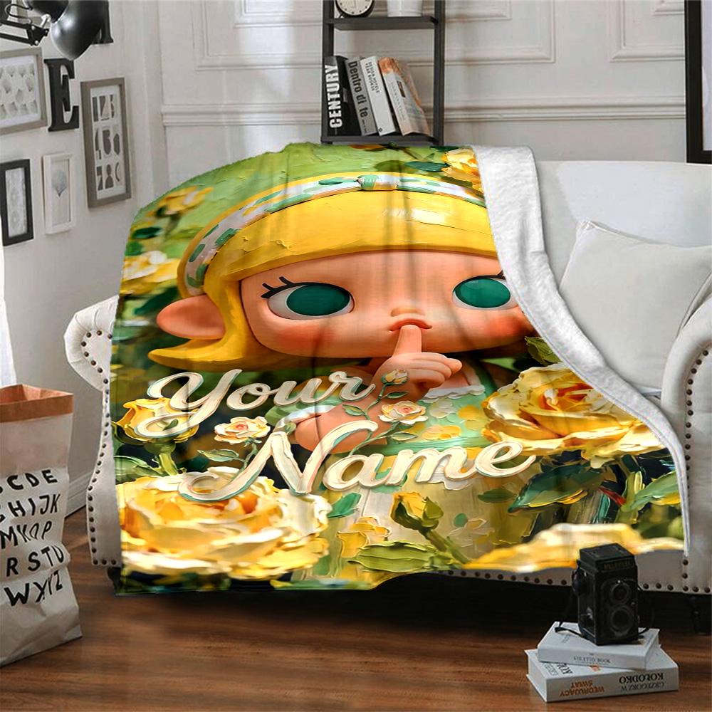 Pop Mart Personalized Text Blanket Throw Personalized Blanket Soft Warm Cozy Suitable for Bed Chair Office Seaside Four Seasons Universal