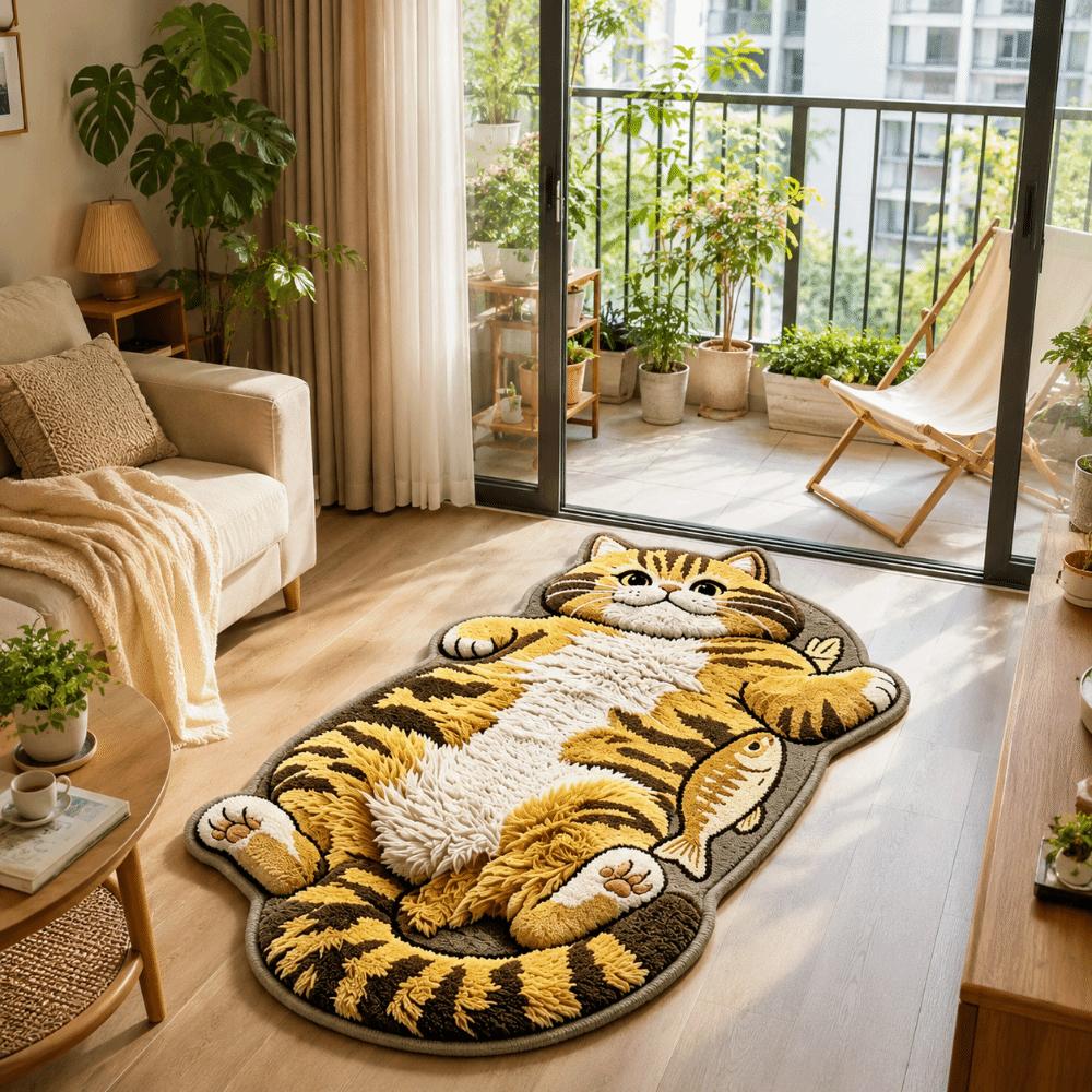 Easy to Clean Home Decor Carpet Anti-fouling Cartoon Carpet Funny Cat-Shaped Area Rug Living Rooms