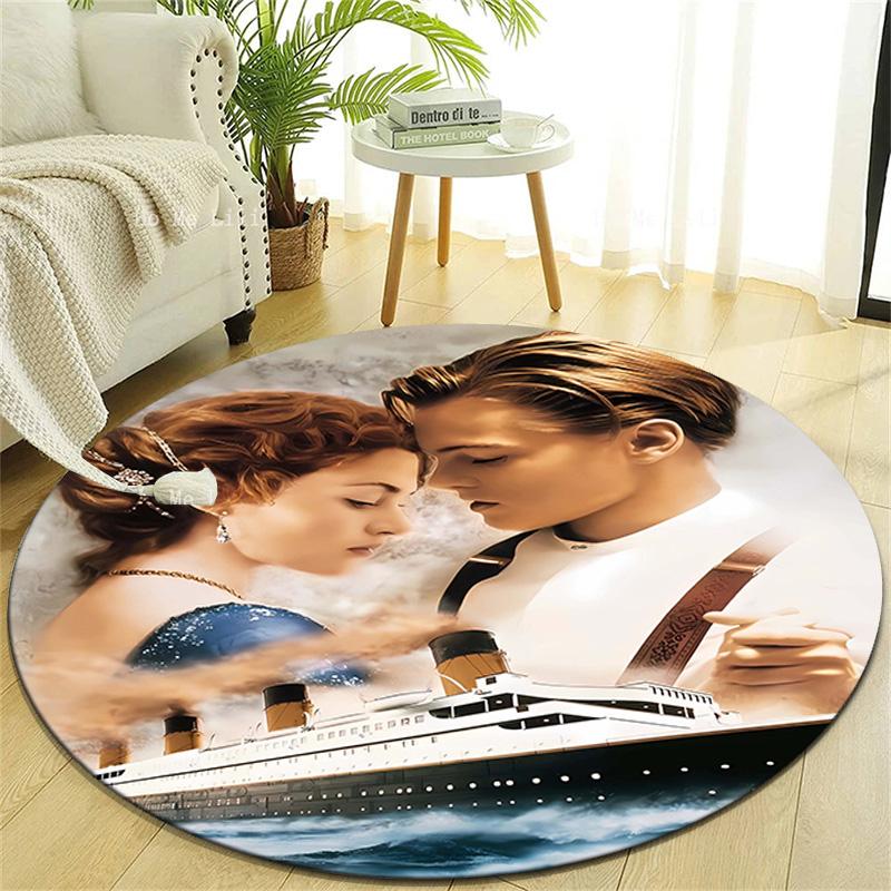1pc Titanic1 Design Printed Area Round Carpet for Bedroom Living Room Home Decor Rugs Mat Non Slip Mat Rug for Bedside