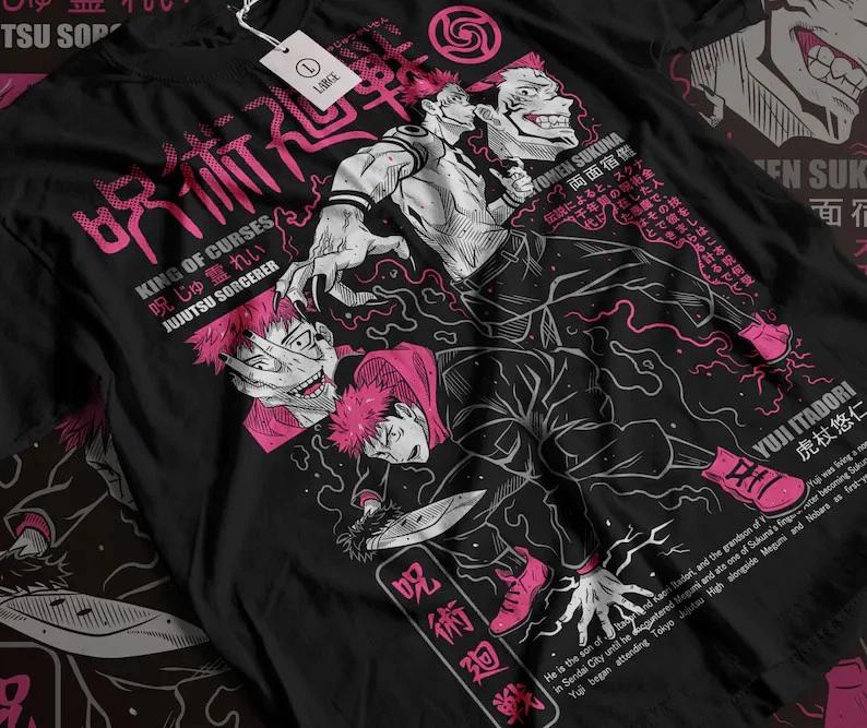 Anime Sukuna Curse King Jujutsu Kaisen Black T Shirt S