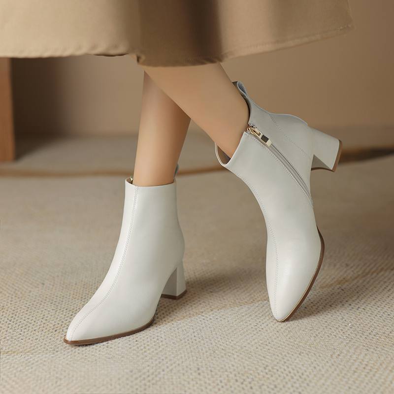 Krazing Pot Sheepskin Winter Round Toe Med Heels Fashion Boots Women Zipper Elegant Women Ankle Boots