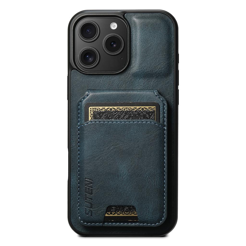 SUTENI H02 For iPhone 16 Pro Case Waxy Texture Leather+TPU Card Slots Kickstand Phone Cover