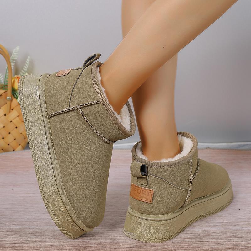 2024 Neue Verdickte Plüsch-Stiefeletten Damenmode Wildlederimitat Rutschfeste Schneestiefel Frau Komfort Weiche Sohle Plateau Baumwollschuhe
