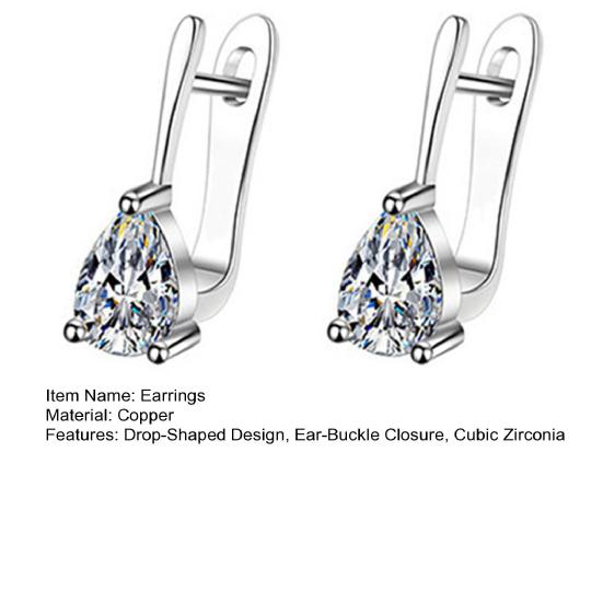1 Pair Women Earrings, Cubic Zirconia Drop-Shaped Earrings, Ear-Buckle Closure Wedding Earrings, Anti-fade Earrings Jewelry