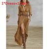 Elegante Vintage Franse Stijl V-hals Jurk met Tailleband en Lange Mouwen voor Kantoor en Casual