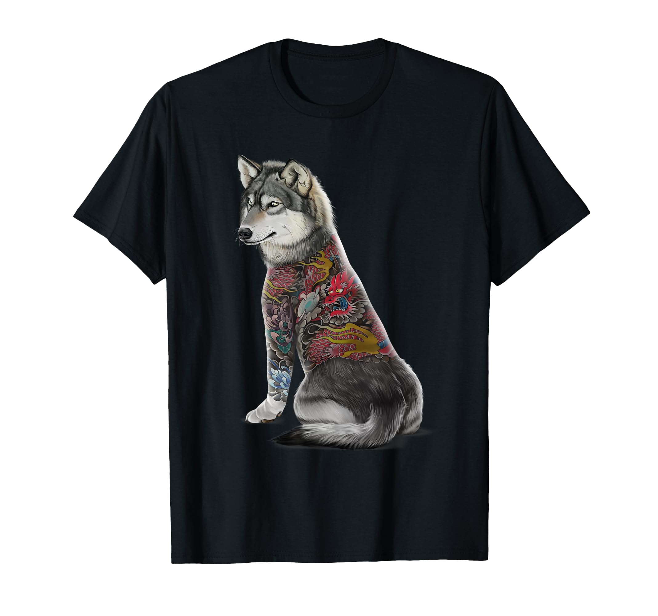 

Gray Wolf Traditional Japanese Dragon Tattoo Irizumi T-Shirt чёрный