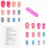 24pcs Elliptical Geometric Plaid Western Style Fake Nails With Colorful Geometry Print For Fashionable Girls Press On Nails Nail Supplies