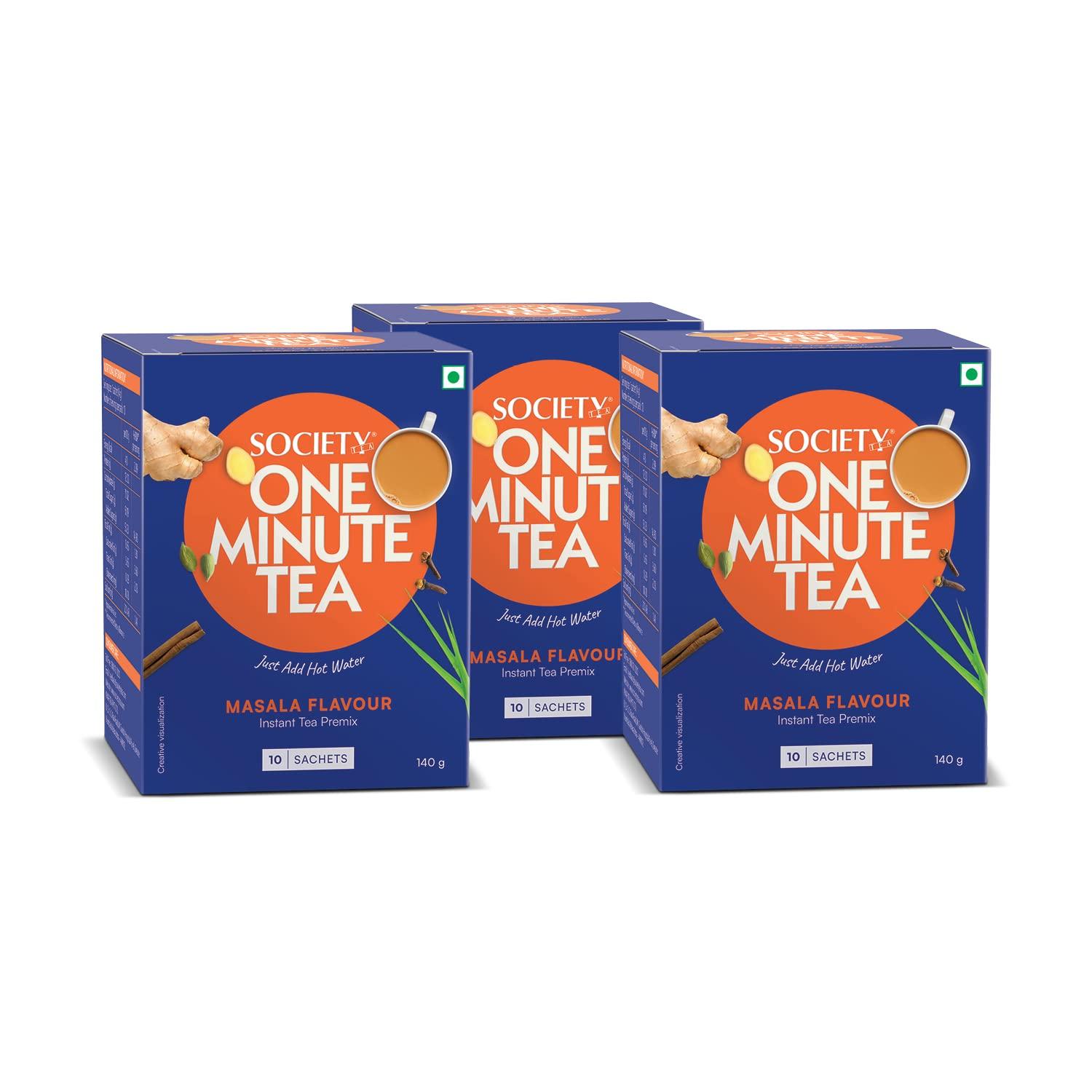 

Society One Minute Tea Masala Instant Chai Sachets Quick Hot Beverage Mix Travel Friendly (14g X 10 Sachets )X Pack Of 3