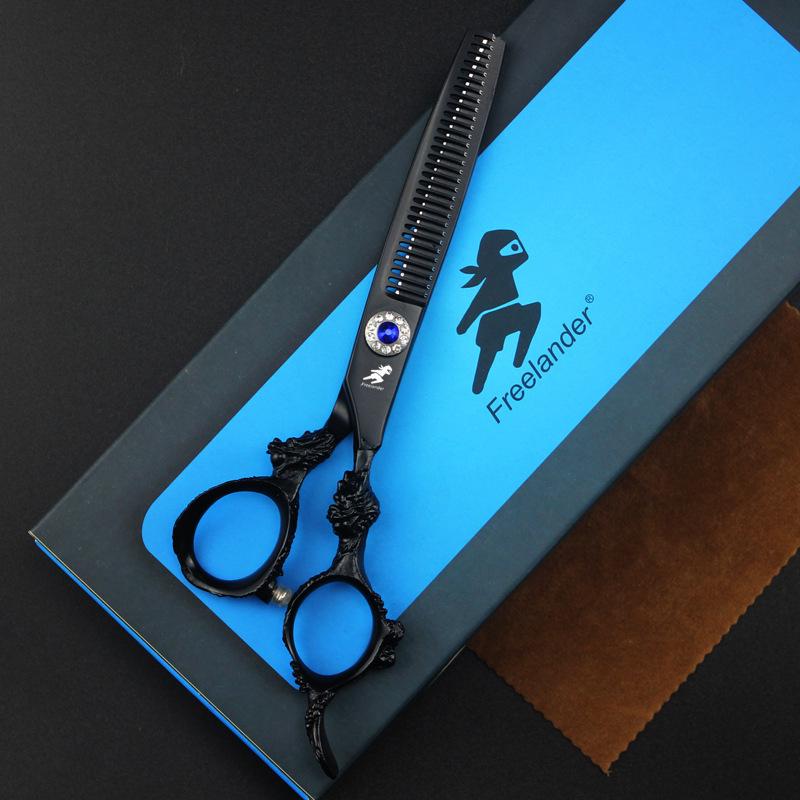 6.0" Black Painted Dragon Handle Hairdressing Scissors - Straight & Serrated Styles, DL1-0401