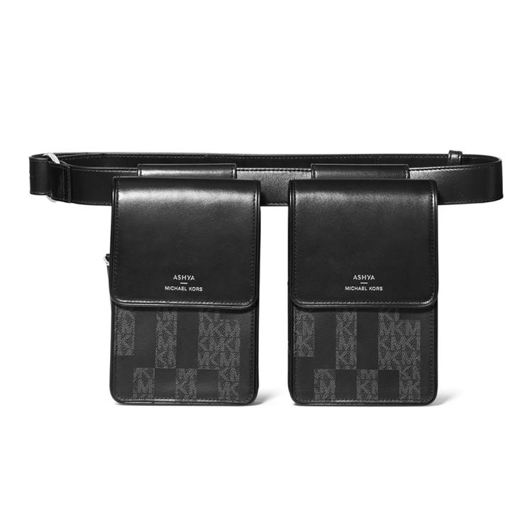New MICHAEL KORS MICHAEL KORS Luggage Collection Leather Cell Phone Pouch Crossbody Mini Bag Fanny Pack Unisex Black 32H1S9AC1B-987
