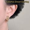 Oval Shape Colorful Zircon Earring Copper Gilding Ear Drop Simple Ear Jewelry  Women