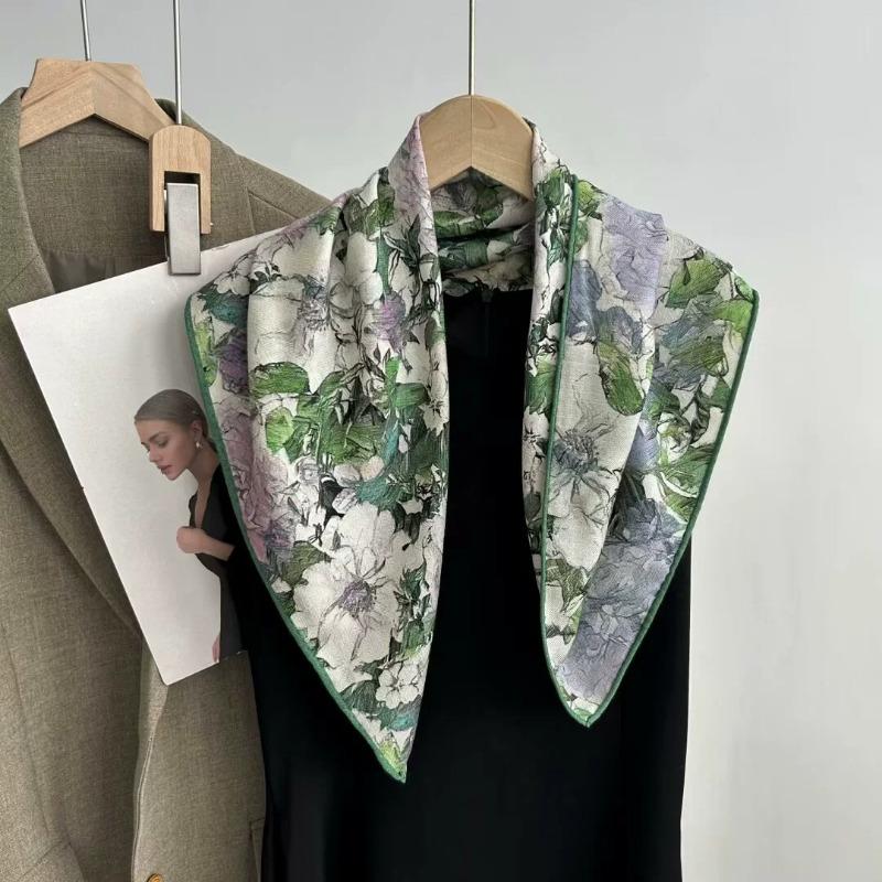 Colored leaves double-sided heterochrome silk wool silk scarf women's new thermal shawl light luxury versatile silk wool scarf