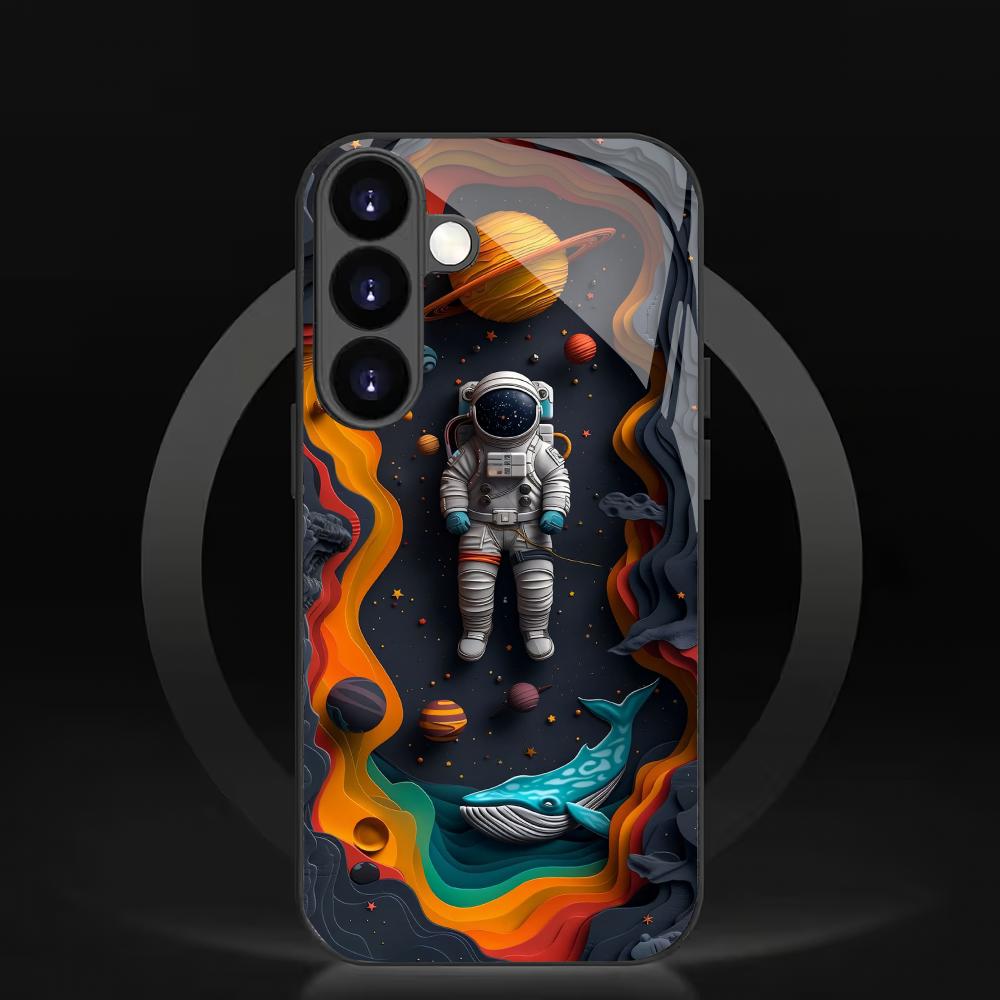 Spaceman pattern glass phone case suitable for Samsung Galaxy S26 S25 S24 S23 S22 S20 FE Ultra Plus 5G anti drop back cover