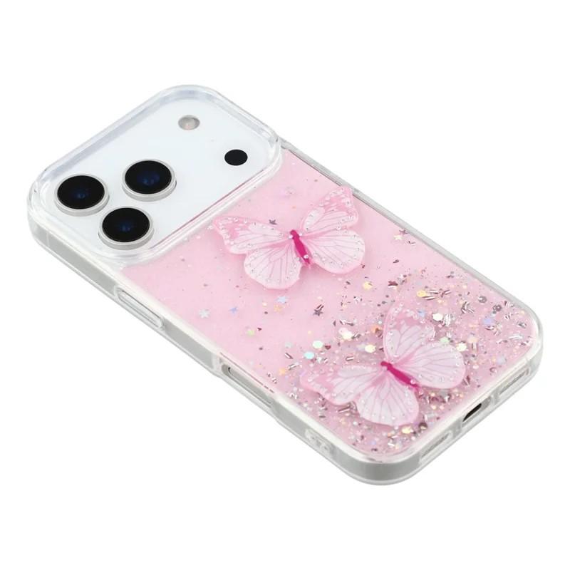 For iPhone 17 Pro TPU Case WANLONFENG AW Series PVC Butterfly Epoxy Phone Cover with HD Film