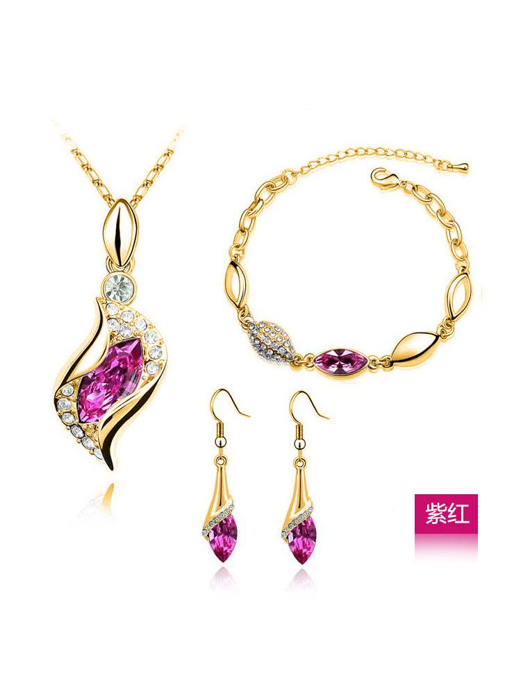 Nouvelle Mode Cristal Collier Bracelet Boucles d'Oreilles Zircon Ensembles pour Femmes Conjuntos De Joyeria