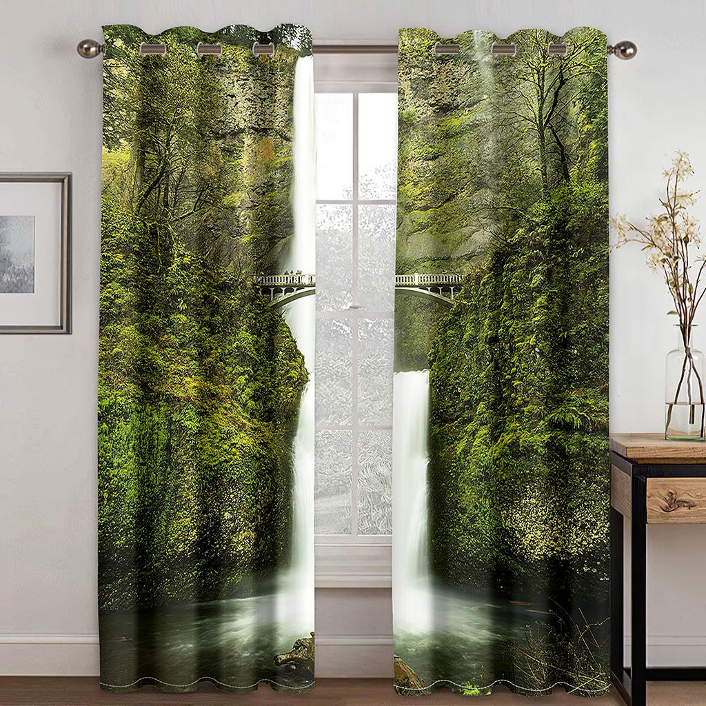 Forest natural scenery sunshade curtain, 3D printing shower curtain, polyester washable fabric, home decorative screen