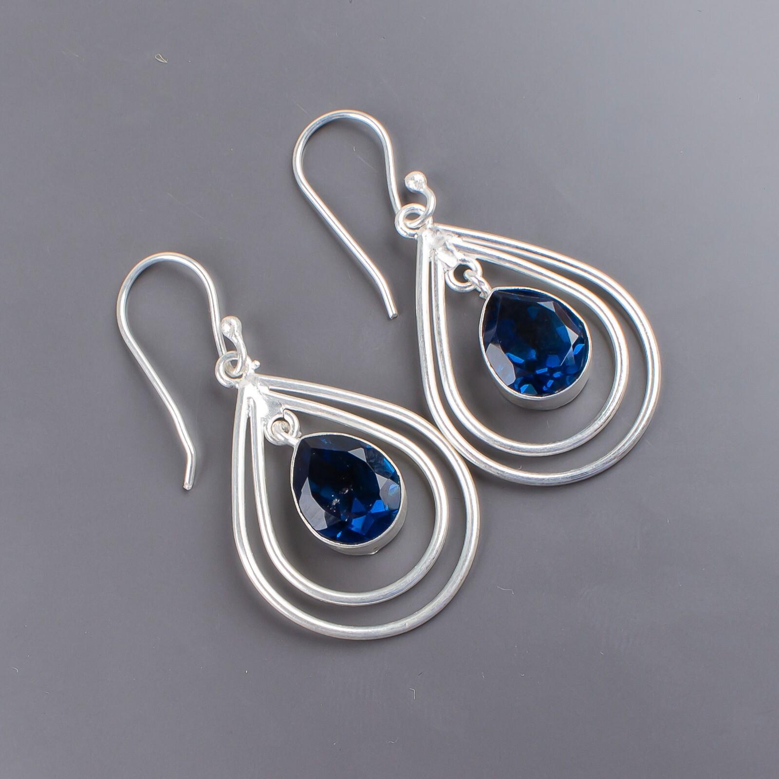 

London Blue Topaz Gemstone 925 Sterling Silver Jewelry Handmade Earrings 2.00 EE-34-2