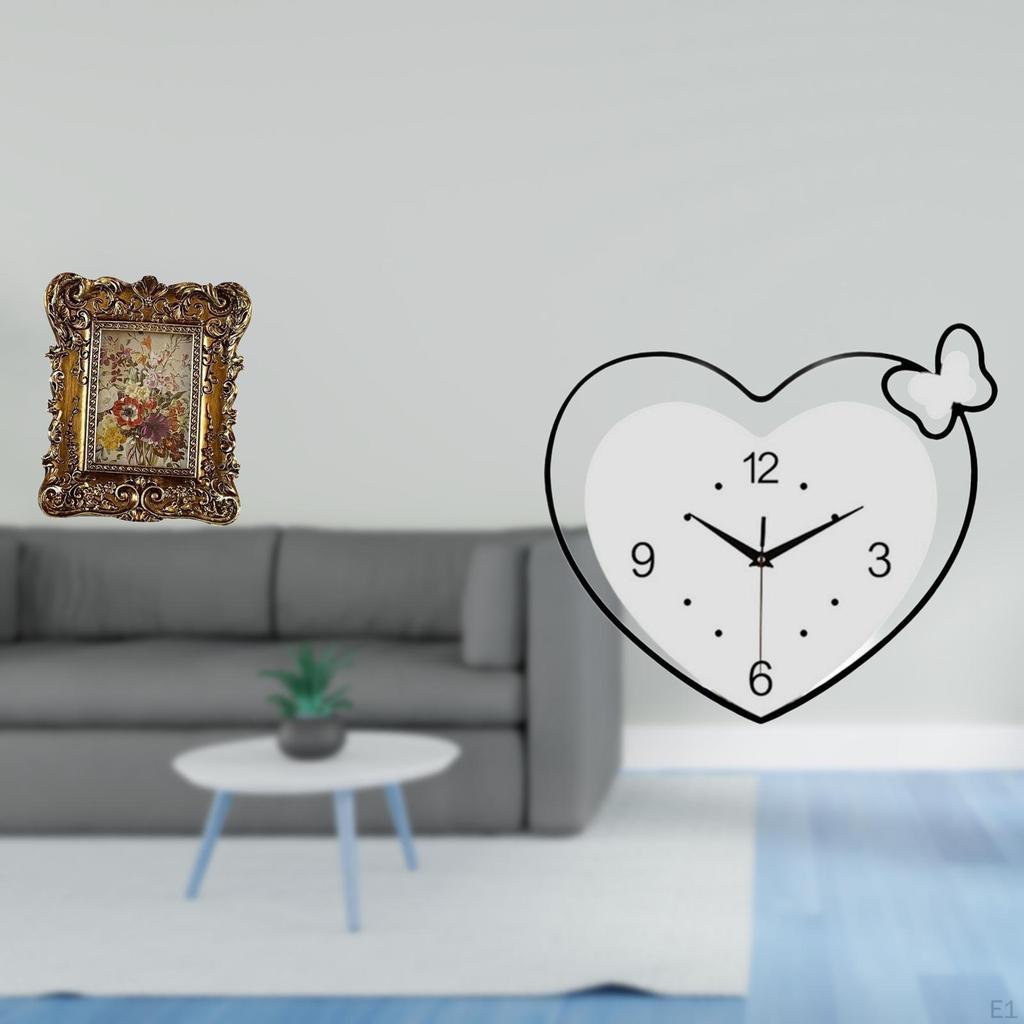 Hand Carved Floral Photo Frame Heart Shape Wall Clock Acrylic Picture Holder Tabletop Mounted