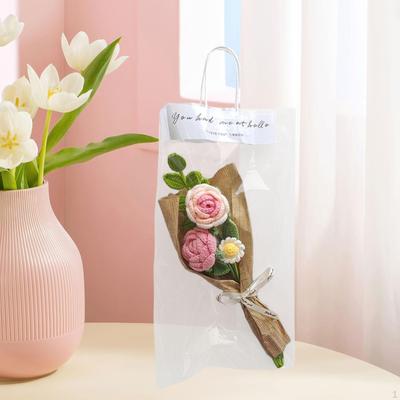 Knitted Flower Artificial Finished Floral Table Hand Crochet Bouquet for Valentines