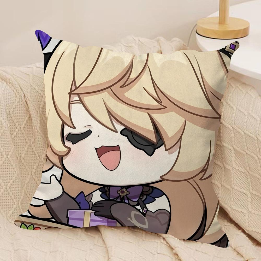 Fischl Cute Cute Genshin Impact Cushion Cover Silky Short Plush Invisible Zipper Dustproof Sofa Pillow Case For Home Decor