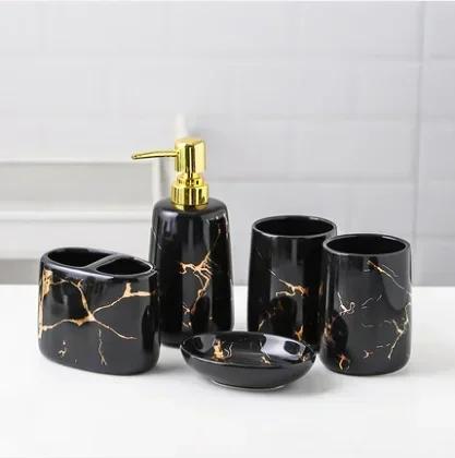 Bathroom Supplies, Gold Patterned Ceramic Soap Dispenser, Toothbrush Holder, Toothpaste Dispenser, Household Storage Tray