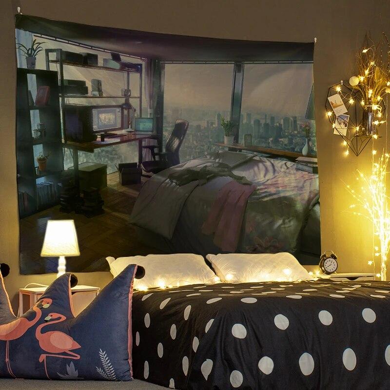 Cartoon-Wandteppich, Wanddekoration, Inneneinrichtung, Szene, Kunst, hängender Hintergrundstoff