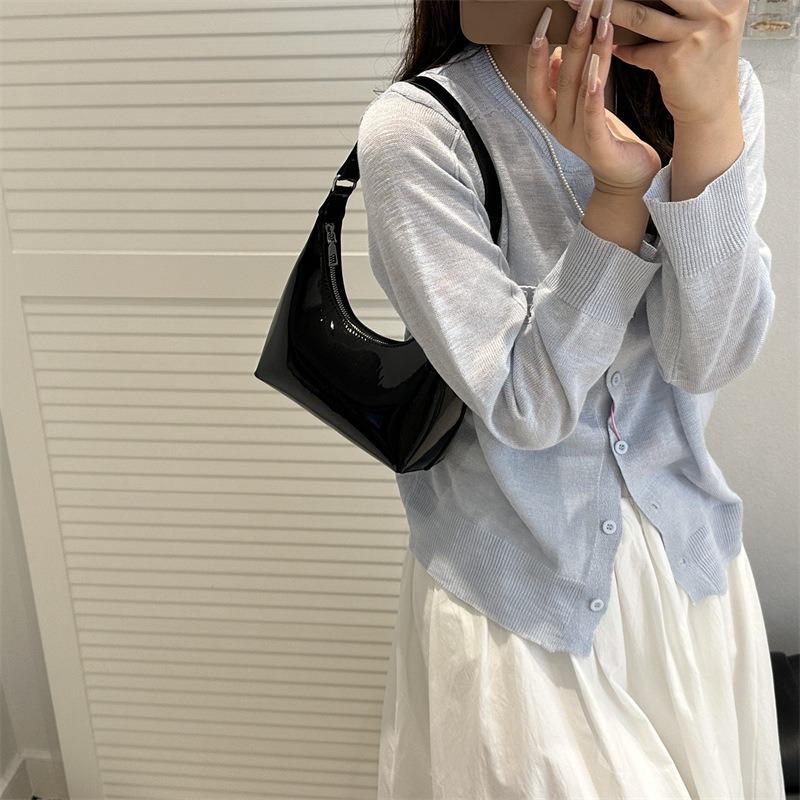 Premium texture underarm bag personalized retro glossy crescent bag trendy versatile shoulder bag women