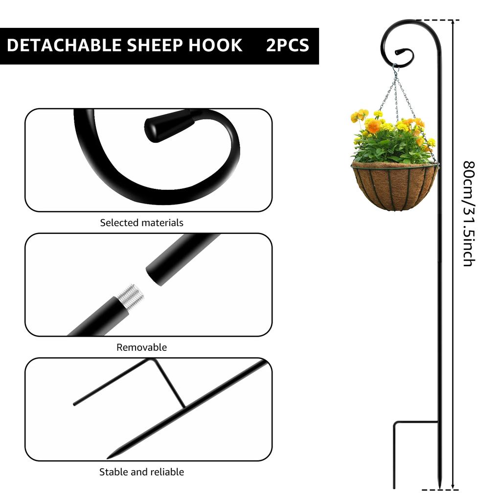 2Pcs Metal Shepherd Crook Hooks Flowerpot Holder Resistant Bird Feeder Pole Garden Outdoor Plant Basket Lamp Hanger Decorative