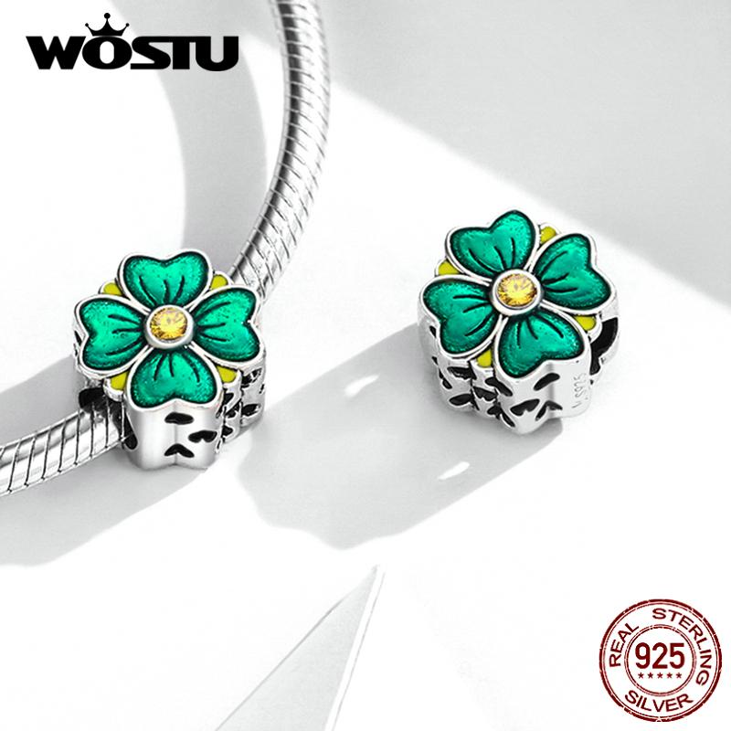 WOSTU 925 Sterling Silver Lucky Clover Pendant Fit Original Bracelet Necklace DIY Jewelry