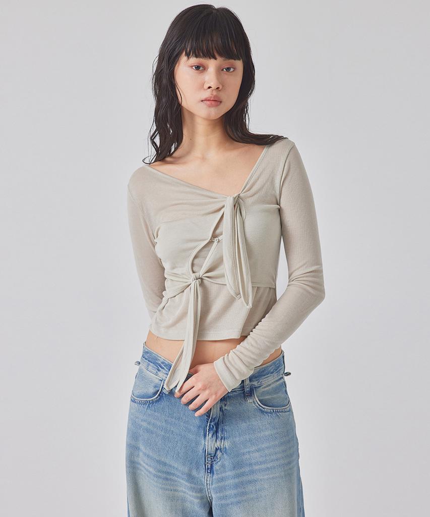 TOPGIRL Double-Tie Long Sleeve Top_T416Tp113
