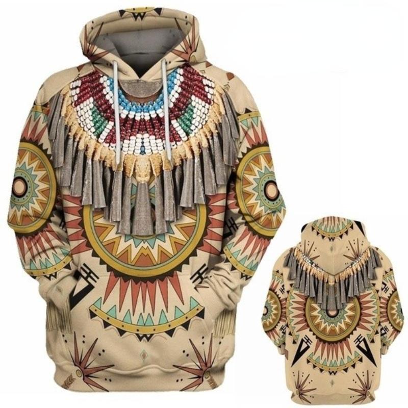 Felpa Con Cappuccio Uomo Retrò Indiani D'America – Stampata In 3D, Vintage, A Maniche Lunghe, Morbida In Poliestere. Perfetta Per L'autunno/inverno, Per Un Look Unico E Originale.