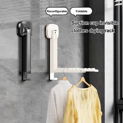 Clothes Drying Rack with Strong Suction Cups Foldable Adjustable Wall Mounted Laundry Drying Holder Bathroom Accessories
