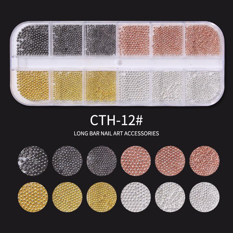 

Украшения для нейл-арта из смешанного металла золотого и серебряного цвета - набор стальных шариков в 12 отсеках