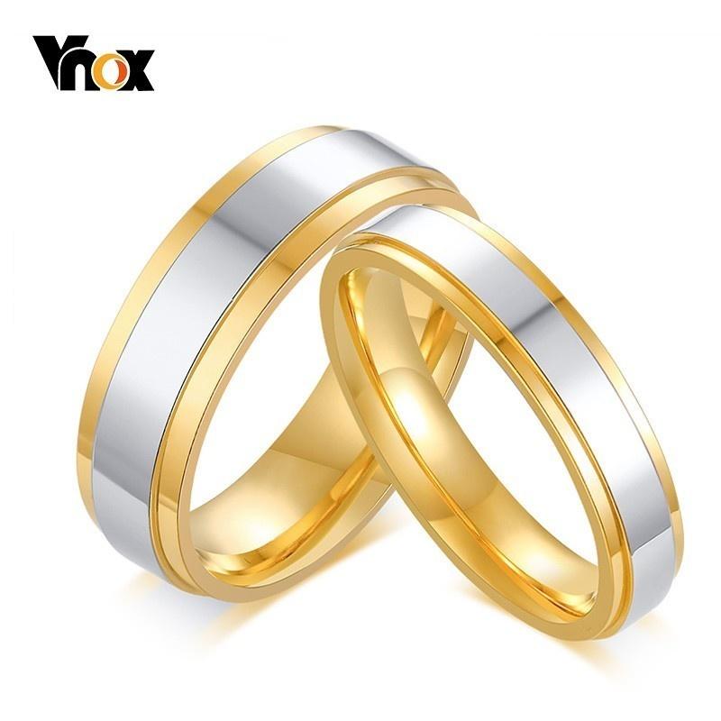 Vnox Gold Color Wedding Bands Ring for Women Man Stainless Steel Forever Lover Gifts Ring Anillo