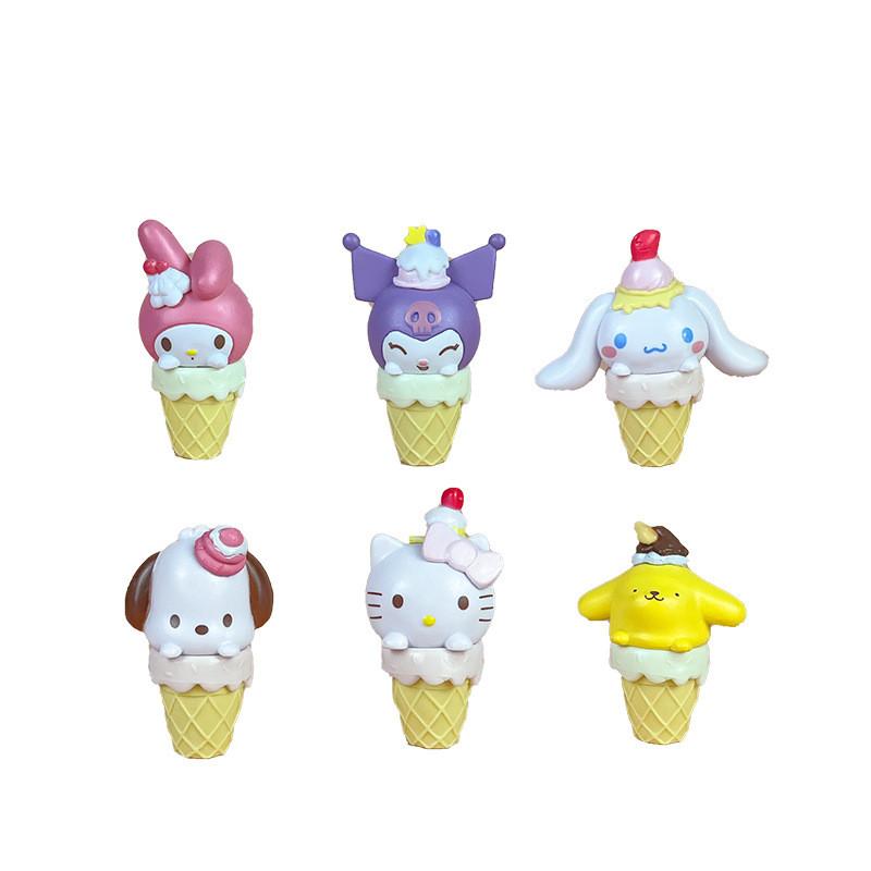 Cartoon Kuromi Hello Kitty Melody Pvc Ornament With Ice Cream Design For Anime Fans