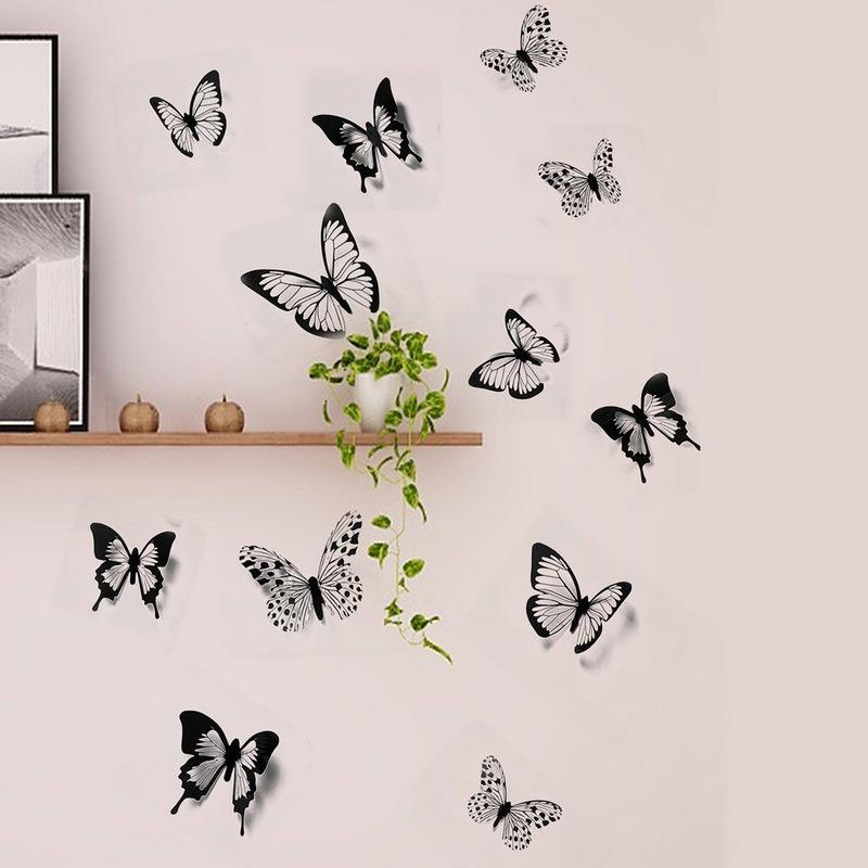24 Pcs/set Black White 3D Butterfly Wall Sticker Wedding Decoration Bedroom Living Room Home Decor Butterflies Decals Stickers