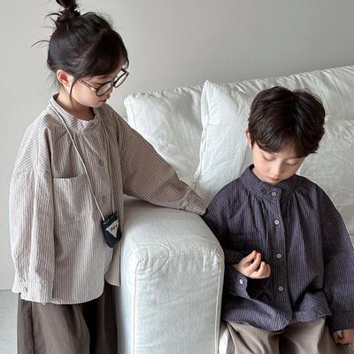 Jiaye Kids' 2025 Spring Striped Long Sleeve Shirt for Boys and Girls Retro Cardigan