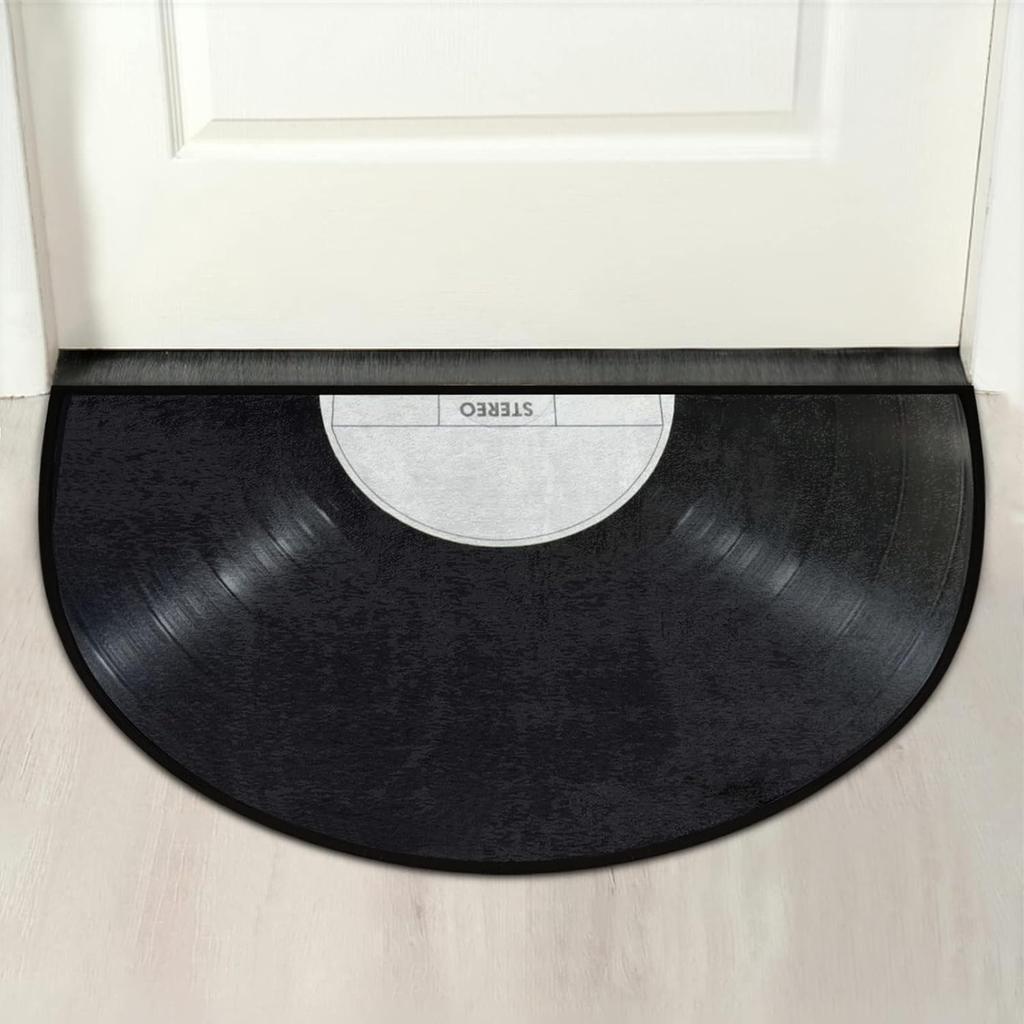 AUUXVA Vinyl Records Pattern Half Round Door Mat Indoor Entrance, Music Records Non Slip Absorbent Doormats, 24 X 36 Wear Resistant Semi Circle Floor