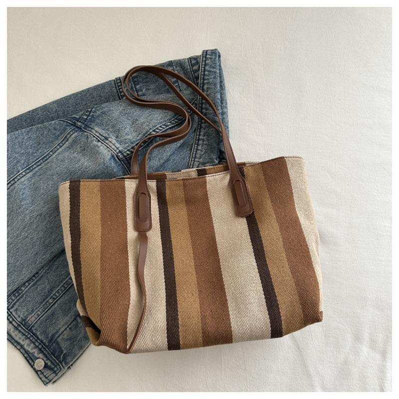 Tide tote bag women's new contrasting color striped shoulder bag large capacity fashion women's bag