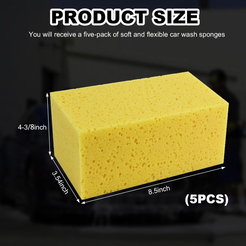 5PCS Car Wash Sponges, 8.5"×4.4"×3.5" Large Extra Soft Coral Non Scratch Sponge, Car Cleaning Cellulose Sponge Thick Foam Pad for Washing Window