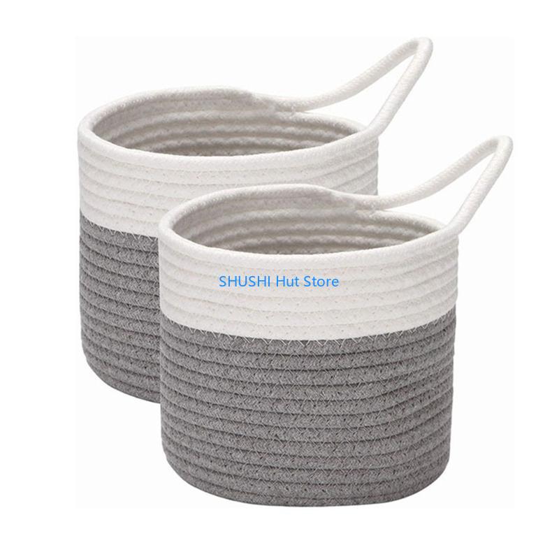Garage/Cabinets/Closet Small Woven Cotton Rope Basket Home Decor D57B