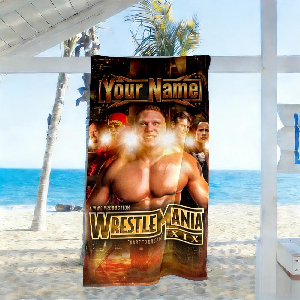 Wrestlemania Customize Text Beach Towel Super Soft & Absorbent For Beach Bathroom Outdoor Swimming Pool Camping Picnic Yoga Diving Vacation Accessorie