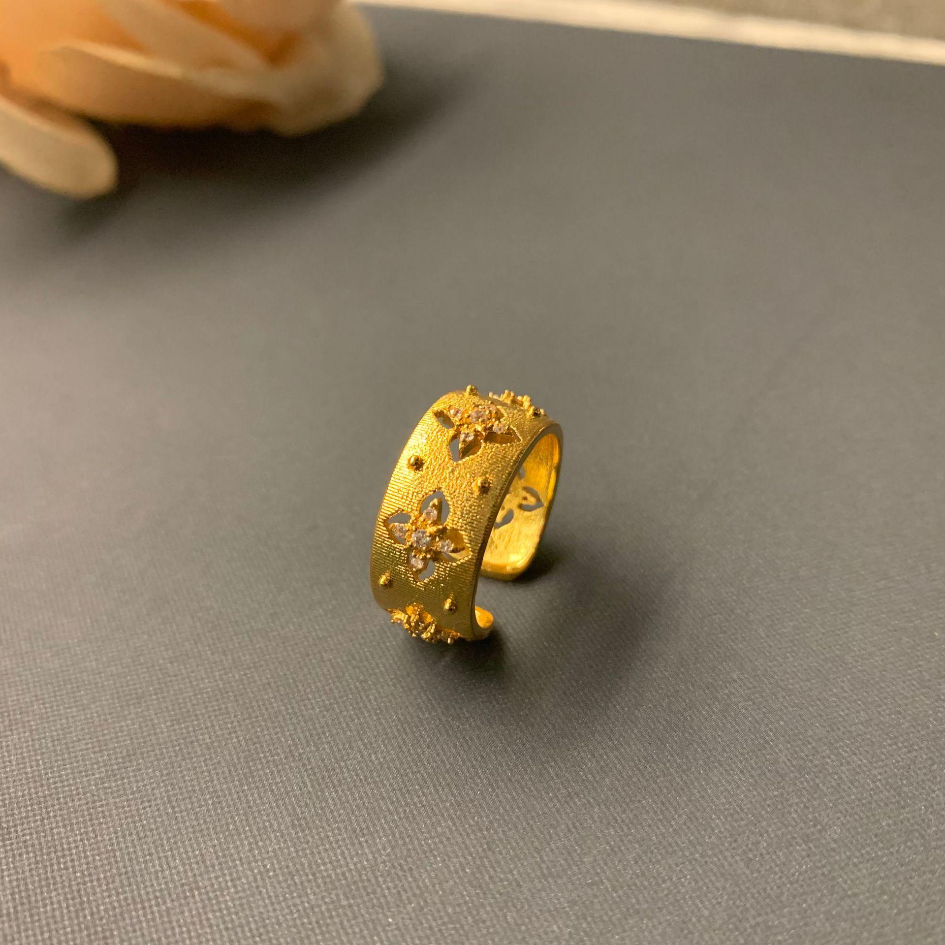 

Golden Filigree Vintage Flower Open Ring